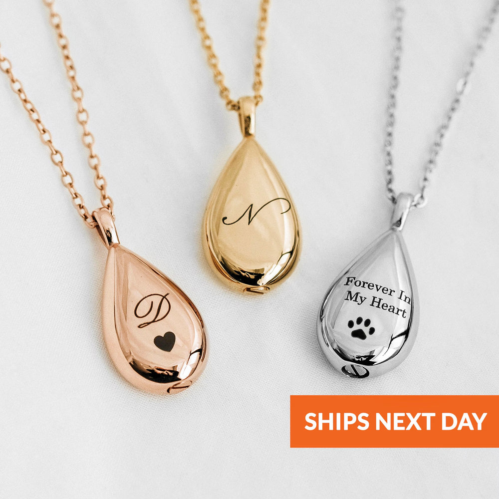 Teardrop Ashes Urn Necklace — Memorial Keepsake Pendant